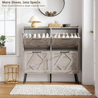 Nicetree Shoe Cabinet with 4 Flip Drawers, Freestanding Shoe Organizer Cabinet, Farmhouse Narrow Shoe Storage Cabinet for Entryway, Foyer, Hallway, Gray