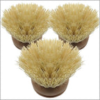 Lola Products Replacement Head for The Original Tampico Vegetable & Dish Brush, Birch Hardwood & Tampico Bristles, Reusable & Washable, 3 Pack