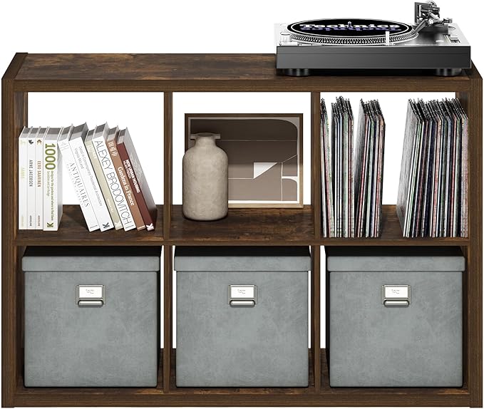 Furinno Cubicle Open Back Decorative Cube Storage Organizer, 6-Cube, Amber Pine