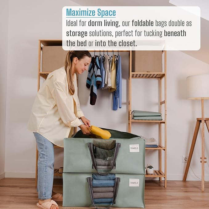 VENO 6 Pack Moving Bags for College, Heavy-Duty Storage Totes, Moving Boxes and Wardrobe Packing Supplies Alternative - Extra Large Durable Laundry Bags for Clothes (Shiny Light Green, 6 Pack)