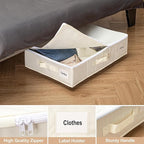 Vincona Under Bed Storage with Wheels, Rolling Under Bed Storage Containers with Label Holders for Clothes, Shoes and Blankets, Underbed Storage Organizer with Cover, 2 Pack Beige (23.6x15.7x7.28 in)
