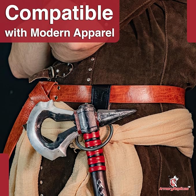Armory Replicas - Ring Leather Universal O-Ring Medieval Style Axe Holder Belt Frog - Hand Crafted Genuine Leather Costume Weapon Holster Holder