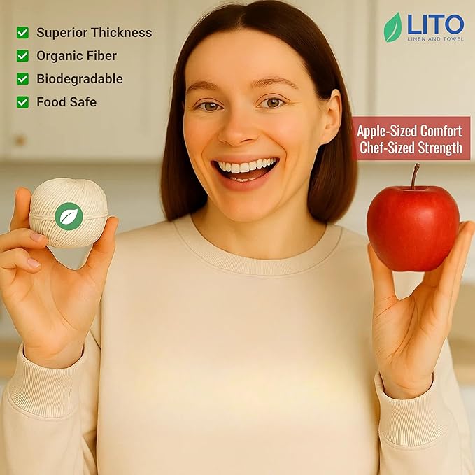 Organic Butcher’s Twine for Cooking & Trussing – 2mm Heavy-Duty Natural Cotton Kitchen Twine 1000 Feet – Food-Safe, Oven-Safe String for Meat, Turkey, Baking, & Crafts