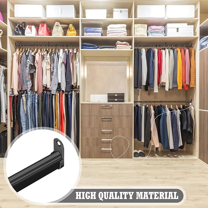 Tandefio Chrome Closet Rod 92 Inch with Oval Closet Rod 6 End Supports for Laundry Room Hanging Clothes Waterproof Shower for Curtains(Black)