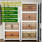 Storage Bins with Lids and Wheels, 660QT-165QT*4Tier Collapsible Bathroom Storage Cabinet with Clear Doors, Plastic Stackable Closet Organizers and Containers White