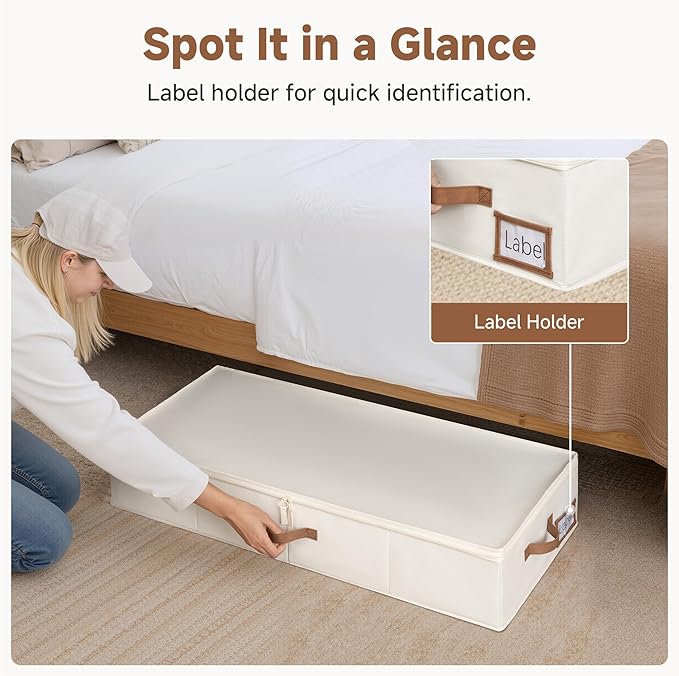 StorageWorks Large Underbed Storage with Lid, 2-Pack Under Bed Storage Containers for Clothes, Bedding, and Sweaters, Beige