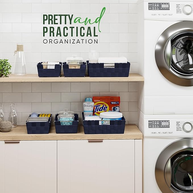 NEATERIZE Baskets For Organizing Set Of 9 Navy - Storage Baskets For Shelves - Perfect Closet Organizer Bins, Bathroom Basket, and Pantry Basket - Small Storage Bin For Shelves - Bin For Organization