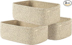 Small Woven Basket, 12 x 8 x 4.5 Inches, Storage Basket for Organizing, Cute Small Rope Shelf Closet Cube Storage Bins Baskets for Shelves, Dog Toy Gift Baskets Empty, 3 Packs, Mixed Brown