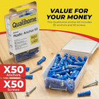 Qualihome Ribbed Plastic Drywall Anchor Kit, Wall Anchors and Screws for Drywall Includes Anchors, & Screws, Mounting Tolls for Decor, Furniture, Shelving (50 Pack, Size: 10-12 x 1")