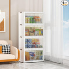 4 Tier Storage Bins with Lids, 104QT Collapsible Plastic Storage Bins, Folding Storage Boxes with Doors, Stackable Storage Organizer for Home, Office and Dorm