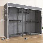 Raybee Clothes Rack with Cover,Clothing Racks for Hanging Clothes Heavy Duty,Portable Closet with Shelves,Adjustable,Loads 905 LBS,Black,75" W*17.8" D*77" H
