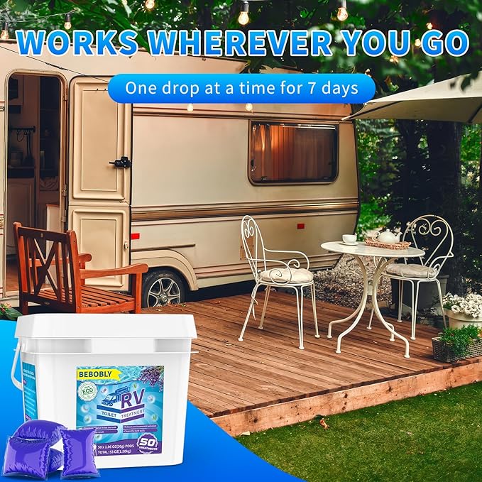 RV Toilet Treatment Drop Ins, Extra Strength Septic Tank Treatment & Cleaner, Waste Breakdown/Odor Control, RV Black Tank Treatment for RVs, Boats & Portable Toilets, Lavender Flavor, 50 Pack