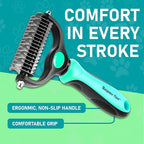 Maxpower Planet Hair Brush - Double Sided Shedding, Dematting Undercoat Rake for Dogs and Cats - Extra Wide Dog Grooming Brush, Reduce Shedding by 95%, Turquoise