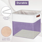 13x13 Cube Storage Bins, Collapsible Fabric Storage Box, 4 Pack Closet Baskets with Handles for Organizing, Shelf, Toys, Clothes, Home, Office, Nursery (Purple&White)