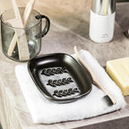 Soap Dish Soap Holder Shower, Ceramic Soap Dishes for Bar Soap Sponge, Shower Saver Tray for Bathroom Kitchen Sink, Raised Leaf Design, Black