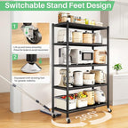 PXRACK Metal Shelving for Storage, 5 Tier Adjustable Kitchen Storage Shelves with Wheels, Shelving Unit Bookshelf Utility Shelf Metal Storage Rack for Garage Pantry Closet Laundry, 35.8"x13"x59.65"