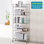 susunnus Stainless Steel Shelf,Shelves for Storage,Metal Kitchen,Garage Shelf,with Wheels,Rolling Shelves,Adjustable Height,Weight Capacity 440LB(27.6in*10.2in-5Twith guardrails)
