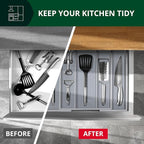 ROYAL CRAFT WOOD Luxury Bamboo Kitchen Drawer Organizer - Silverware Organizer - Utensil Holder and Cutlery Tray with Grooved Drawer Dividers for Flatware and Kitchen Utensils (5 Slot, Gray)