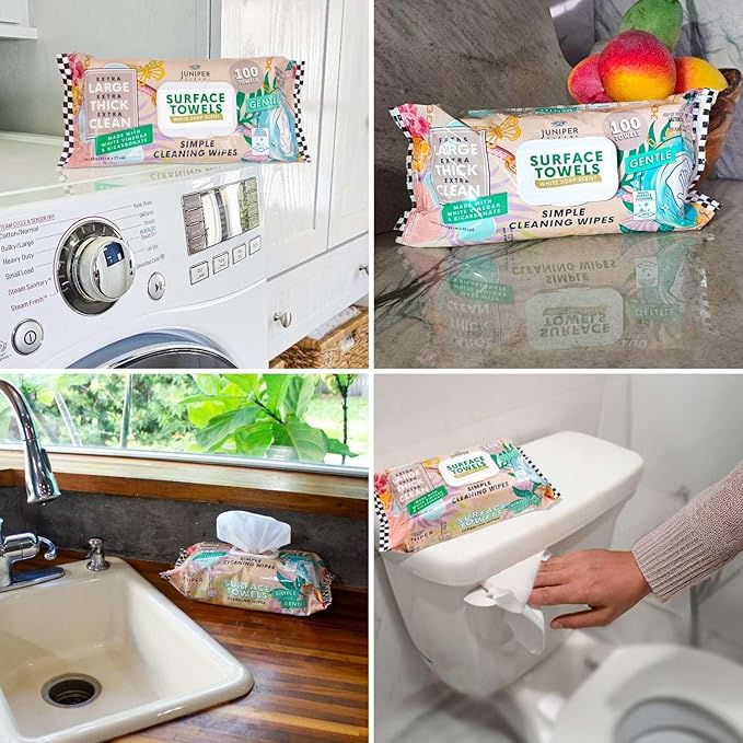 6 Packs Surface Cleaning Wipes, Thick & Large Dispose, All-Purpose Cleaner for Bathroom, Kitchen, Office, 600 Count Soft Flow, Biodegradable, White Soap Scent