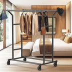 Simple Houseware Heavy Duty Double Rail Clothing Garment Rack, Holds Up to 200 lbs, 43 to 67 Inches Extendable Rod, Black