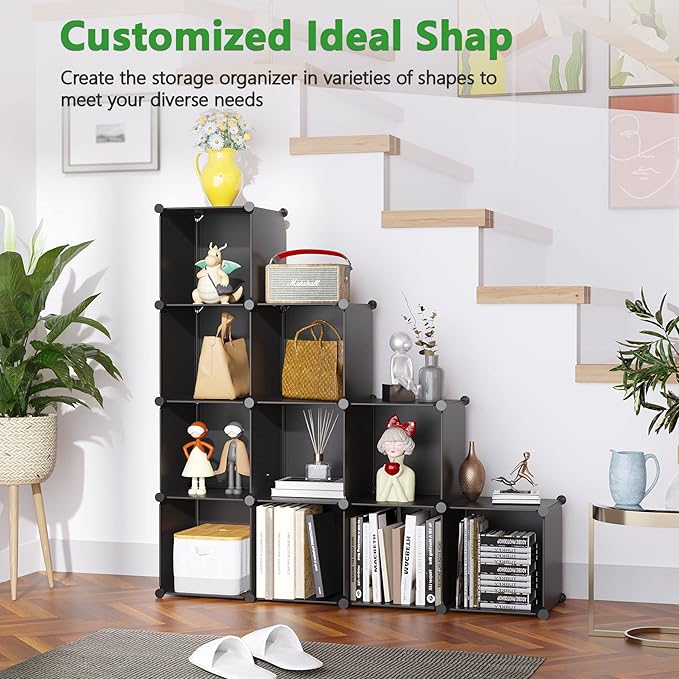 C&AHOME Cube Storage Organizer, 12-Cube Shelves Units, Closet Cabinet, DIY Plastic Modular Book Shelf, Ideal for Bedroom, Living Room, Office, 36.6" L x 12.4" W x 48.4" H Black SHS3012B