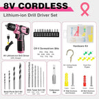 WORKPRO Pink Cordless Drill Set, 8V Impact Drill Driver with 53pcs Bit Set, 2.0Ah Electric Power Drill Kit with 3/8" Keyless Chuck and Variable Speed Trigger, Portable for DIY- Pink Ribbon