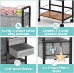 2In1 Baby Diaper Caddy & 4-Tier Rolling Diaper Cart, Diaper Caddy Organizer Cart with Dividers & Drawer, Mobile Metal Bedside Cart for Nursery Essentials Storage, Large Capacity