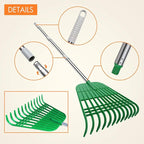 Gardzen 12 Tines Gardening Leaf Rake, Lightweight Steel Handle, Detachable, Ideal Camp Rake, Comes with Dustpan-Type Garden Bag