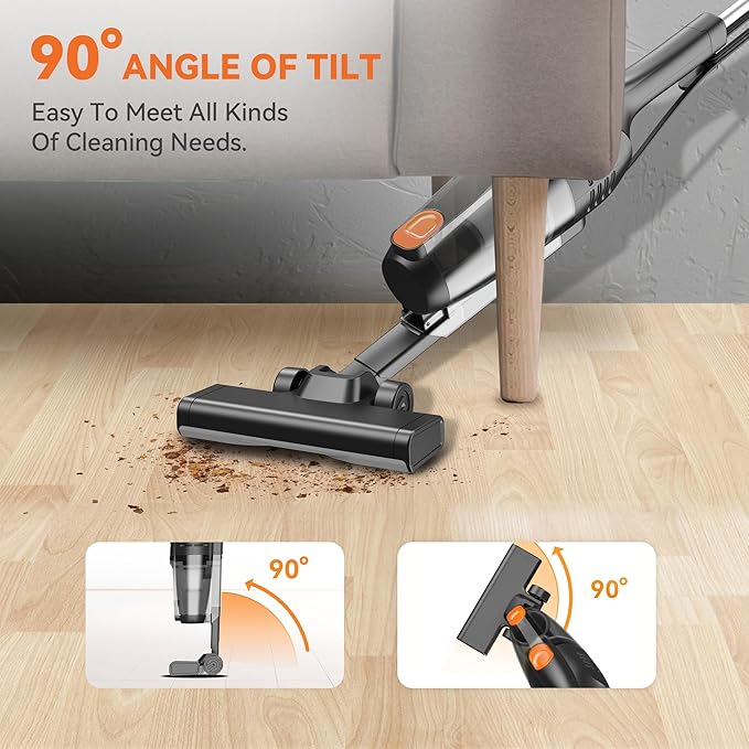 Corded Stick Vacuum Cleaner, 20000pa Powerful Suction Stick Vacuum with 16Ft Cord, 2 in 1 Lightweight Vacuum Cleaner for Hard Floor Pet Hair - Orange