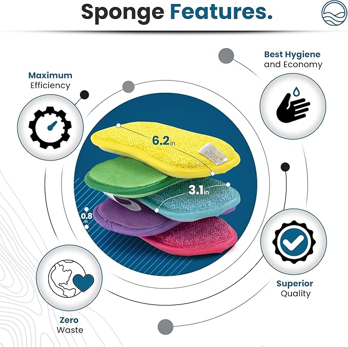 – 10 Kitchen Sponges Pack– Washable and Reusable Dishes Sponge Rubber – 6 X 3 inches - Multicolored