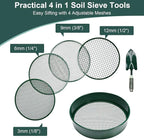Soil Sieve Garden Riddle Sieve 12" Diameter, Fine Mesh Soil Sieve, Potting Sieve with 4 Interchangeable Filter Mesh Sizes 3,6,9,12mm and Shovel