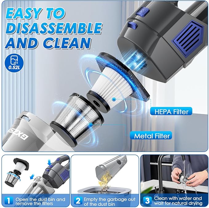 Handheld Vacuum Cordless, 15000PA Strong Suction Hand Held Car Vacuum Cleaner Rechargeable, Portable Hand Vacuum with Multi-Nozzles & Washable Filter for Home Office, Car, Pets