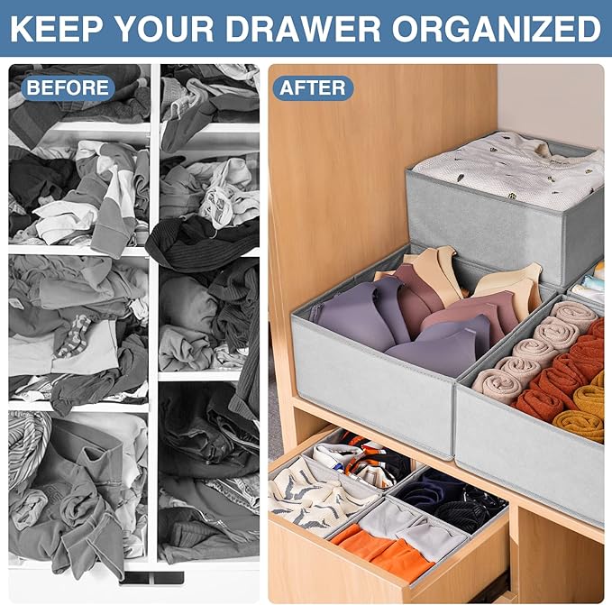 Criusia Drawer Organizer Clothes 12 Pack, Dresser Organizer for Nursery Bedroom Closet Organization and Storage - Baby Clothes Organizer Bins - Drawer Divider for Sock Underwear Bra Ties (Grey)