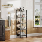 HITNET 5 Tier Narrow Bookshelf, Bamboo Bookcase, Slim Tall Storage Rack Free Standing Shelving Unit with Adjustable Shelves for Living Room Bedroom Bathroom, Black