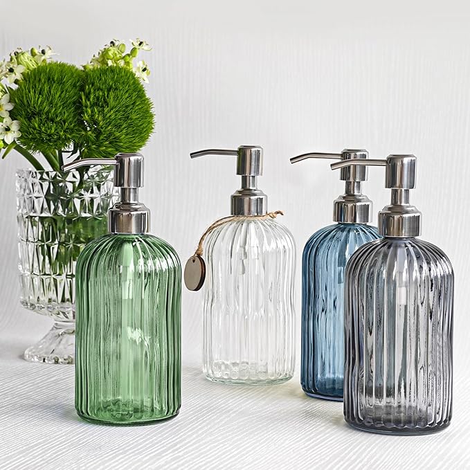 JASAI 18Oz Green Soap Dispenser with Rust Proof Pump, Refillable Bathroom Soap Dispenser with Thick Glass, Kitchen soap Dispenser for Dish soap, Hand Soap, Lotion, Body Wash.