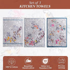 Maison d' Hermine Kitchen Towels Set of 3 100% Cotton 27.50" x 20" Reusable Cloth Tea Dish Towels Absorbent with Hanging Loop for Kitchen, Home, Dining, Cocktail Parties (Equinoxe - Grey)