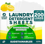 Sudstainables Laundry Detergent Sheets (200 Loads) – Eco-Friendly, Zero Waste, Plastic-Free Laundry Washing Machines Soap Sheets; Dissolvable, Space-Saving Strips for Travel (Lemon)