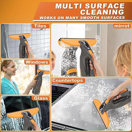 3-in-1 Window Vacuum Squeegee Cordless, Electric Window Squeegee Window Cleaner with Spray & Suction, Handheld Window Cleaning Tool, for Windows, Mirror, Glass, Car Windshield, Countertop, Tiles