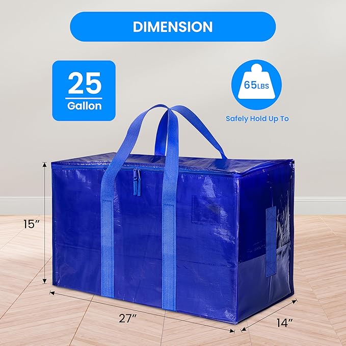 Simple Deluxe 12 Pack Moving Bags, Heavy Duty Storage Totes with Lids, Sturdy Handles& Zipper, Moving Boxes Alternative, Extra Large, for Clothes Packing, Moving Supplies, Blue