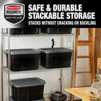 Rubbermaid Roughneck Tote 14 Gal, 6 Pack, Made in USA, Black & Gray, Rugged Plastic Stackable Storage Bins with Lids and Handles