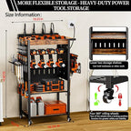 Heavy-Duty Power Tool Organizer with Charging Station,Premium Thickened Wood Panels,4 Layers + 4 Multi-Functional Side Hooks ，Integrated Design Power Tool Organizers and Storage