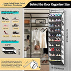 Kotkn 10 Tier Hanging Shoe Rack - Heavy Duty Behind The Door Hanging Shoe Rack, Sturdy Oxford Cloth, 20+ Pairs Over The Door Shoe Cabinet for Boots and Sneakers - Save 50% Closet Space! (Piano White)