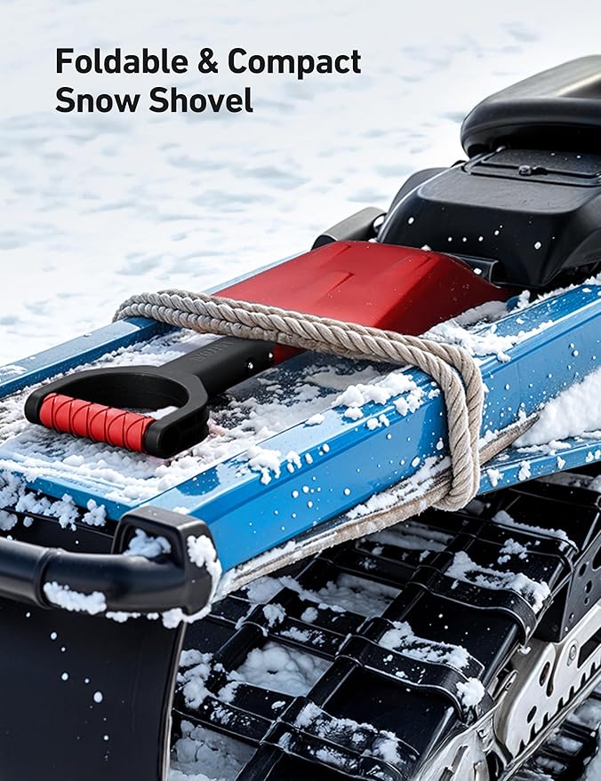 AstroAI 38.4" Folding Snow Shovel for Car, Extendable Snow Shovel with Thickened Aluminum Handle and Reinforced Iron Hinge, Portable and Multifunctional for Driveway, Cars, Camping and Mud, Red