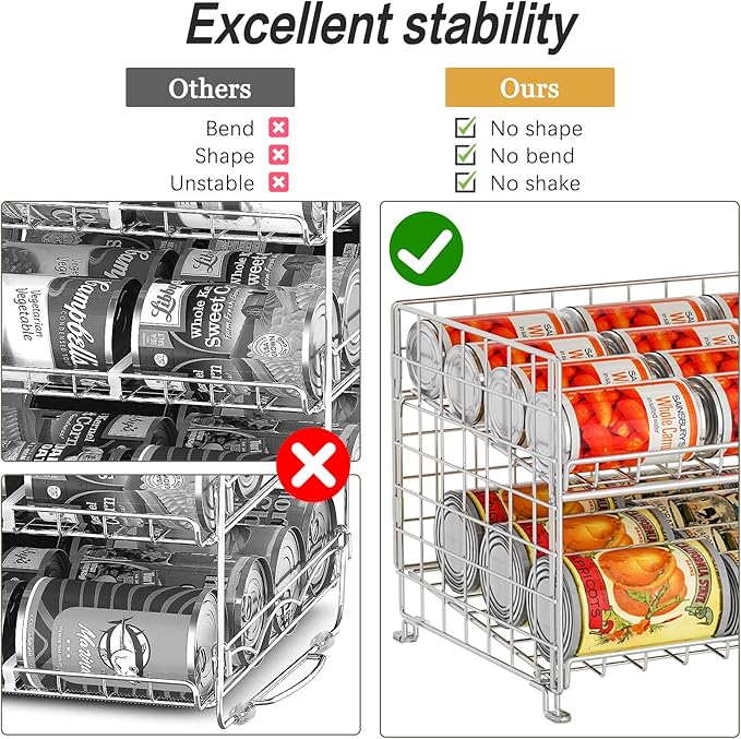 JKsmart 2-Pack Stackable Can Rack Organizer, Can Storage for Kitchen Pantry Cabinet, Can Holders for Food, Multifunctional Can Dispenser for Snacks Soda, Silver