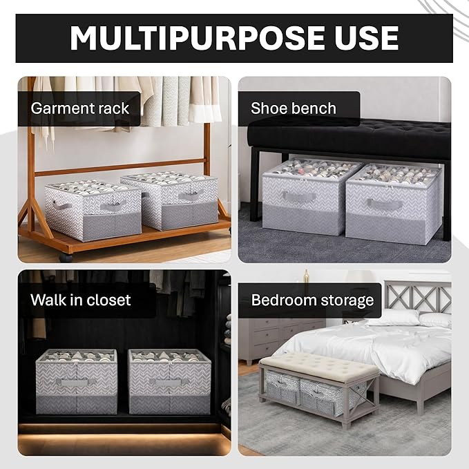 ALCOVA Shoe Organizer for Closet, 2 Pack Shoe Storage Box with Clear Cover, Foldable Shoe Storage Box, Fits up to 16-32 Pairs, Gray
