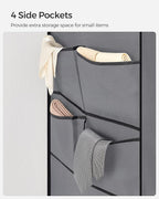 SONGMICS Portable Closet, Wardrobe Closet Organizer with Cover, 4 Hanging Rods and Shelves, 4 Side Pockets, 66.9 x 17.7 x 65.7 Inches, Large Capacity for Bedroom, Living Room, Gray URYG094G02