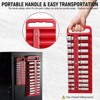 Magnetic Socket Organizer Set, 3-Piece Red Portable Magnetic Socket Holder Tray, Heavy Duty Socket Racks For 1/2-inch& 3/8-inch& 1/4-inch Drive, Hold 76 Sockets - Fit Shallow&Deep Sockets