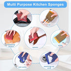 6 Pack Steel Wool Scrubber Sponges, Heavy Duty Stainless Steel Scouring Pads Reusable Non Scratch Metal Sponges Hand-Friendly Kitchen Cleaning Tool for Pots and Pans Tough Grease & Grime (3 Colors)