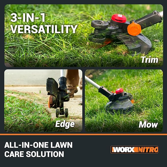 Worx Nitro 20V 13" Cordless String Trimmer with Brushless Motor, 3-in-1 Grass Trimmer Edger Mini-Mower, Lightweight Weed Trimmer COMMAND FEED Instant Line Advancement – Tool Only