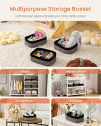 Small Woven Basket, 13.5 x 9.5 x 5 Inches, Storage Basket for Organizing, Cute Small Rope Shelf Closet Cube Storage Bins Baskets for Shelves, Dog Toy Gift Baskets Empty, 3 Pack Black & Brown